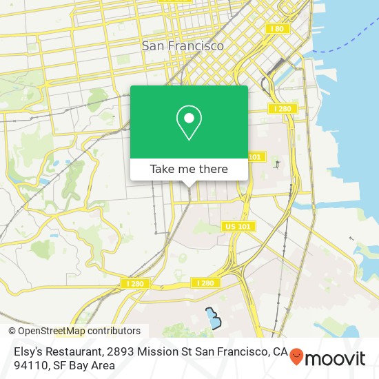 Mapa de Elsy's Restaurant, 2893 Mission St San Francisco, CA 94110