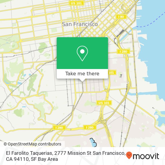 Mapa de El Farolito Taquerias, 2777 Mission St San Francisco, CA 94110