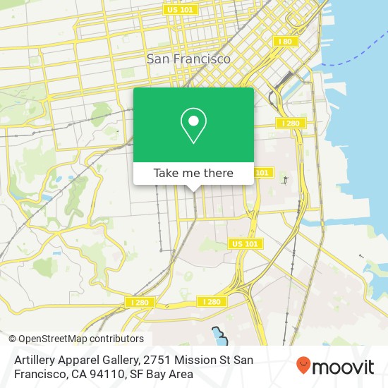 Mapa de Artillery Apparel Gallery, 2751 Mission St San Francisco, CA 94110