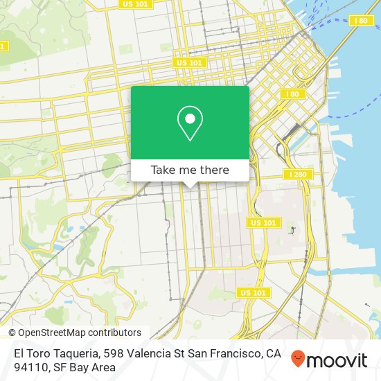 Mapa de El Toro Taqueria, 598 Valencia St San Francisco, CA 94110