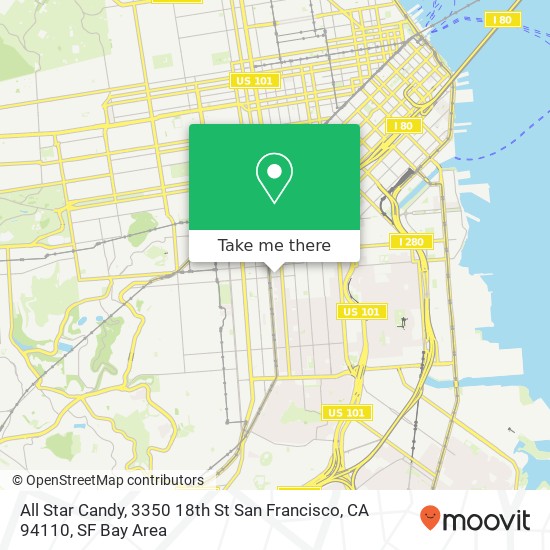 Mapa de All Star Candy, 3350 18th St San Francisco, CA 94110