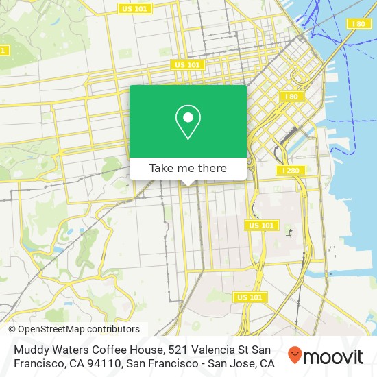 Mapa de Muddy Waters Coffee House, 521 Valencia St San Francisco, CA 94110