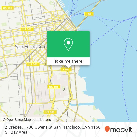 Mapa de Z Crepes, 1700 Owens St San Francisco, CA 94158