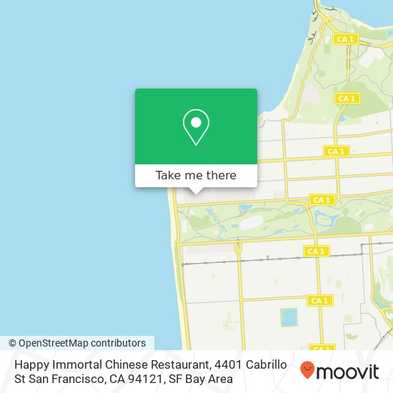 Mapa de Happy Immortal Chinese Restaurant, 4401 Cabrillo St San Francisco, CA 94121