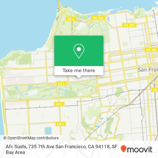 Mapa de Afc Sushi, 735 7th Ave San Francisco, CA 94118