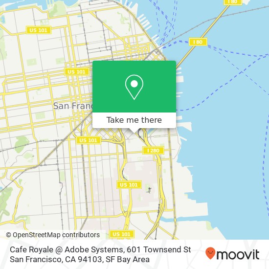 Mapa de Cafe Royale @ Adobe Systems, 601 Townsend St San Francisco, CA 94103