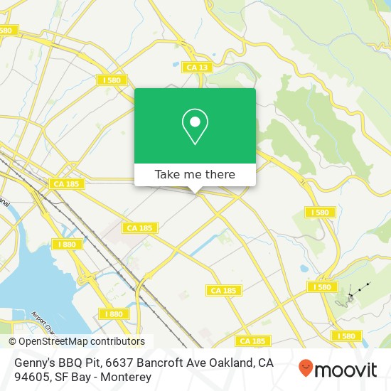 Mapa de Genny's BBQ Pit, 6637 Bancroft Ave Oakland, CA 94605