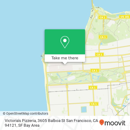 Mapa de Victoria's Pizzeria, 3605 Balboa St San Francisco, CA 94121