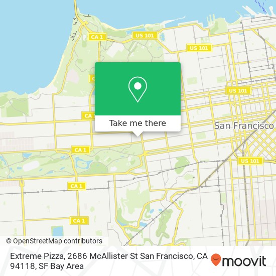 Mapa de Extreme Pizza, 2686 McAllister St San Francisco, CA 94118