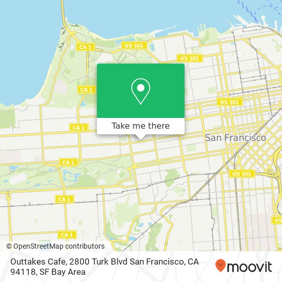Mapa de Outtakes Cafe, 2800 Turk Blvd San Francisco, CA 94118