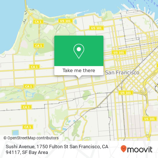 Mapa de Sushi Avenue, 1750 Fulton St San Francisco, CA 94117