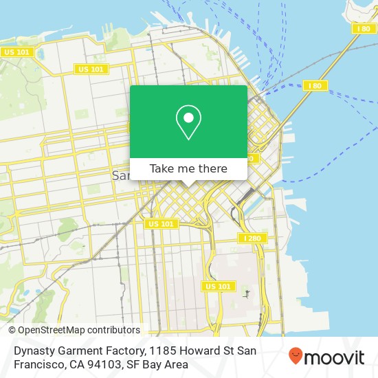 Mapa de Dynasty Garment Factory, 1185 Howard St San Francisco, CA 94103