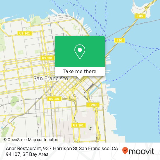 Mapa de Anar Restaurant, 937 Harrison St San Francisco, CA 94107