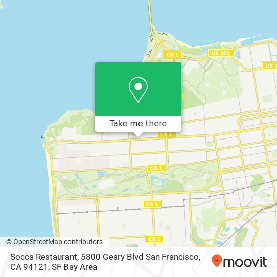 Mapa de Socca Restaurant, 5800 Geary Blvd San Francisco, CA 94121