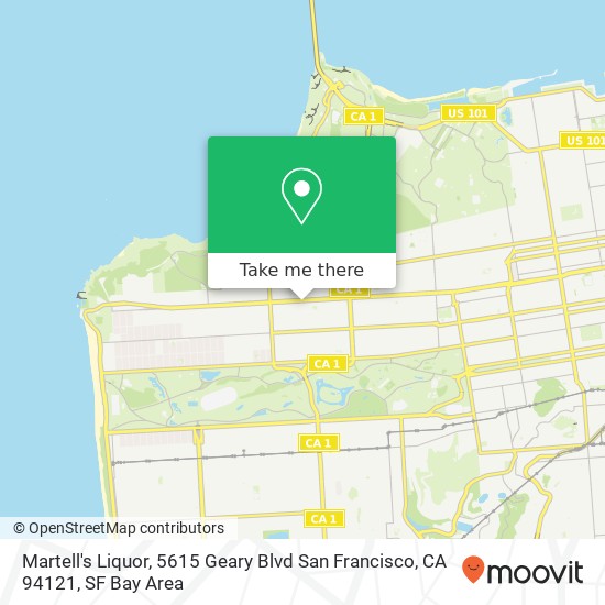 Mapa de Martell's Liquor, 5615 Geary Blvd San Francisco, CA 94121