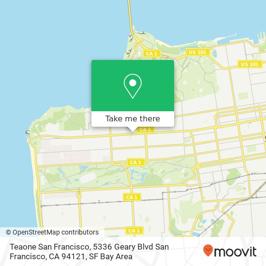 Mapa de Teaone San Francisco, 5336 Geary Blvd San Francisco, CA 94121