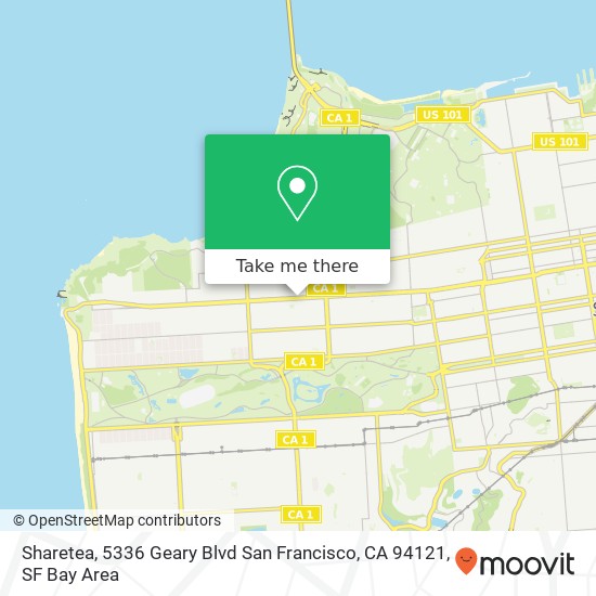 Mapa de Sharetea, 5336 Geary Blvd San Francisco, CA 94121