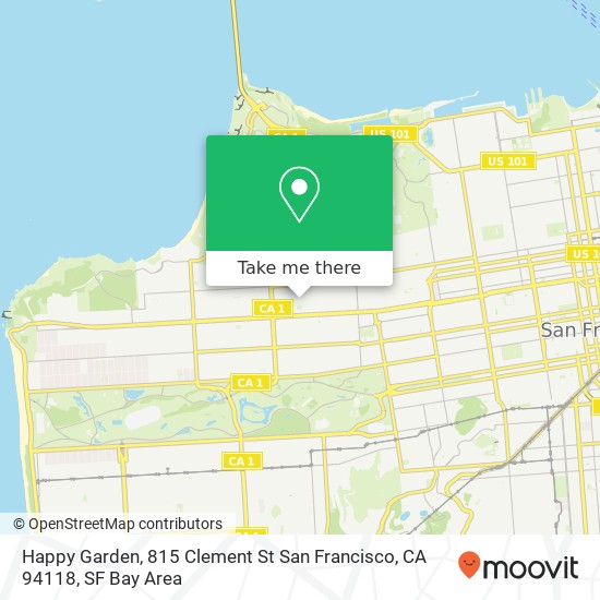 Mapa de Happy Garden, 815 Clement St San Francisco, CA 94118