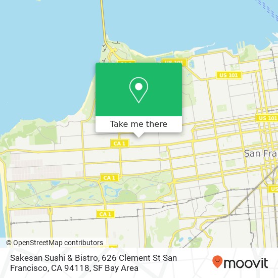 Mapa de Sakesan Sushi & Bistro, 626 Clement St San Francisco, CA 94118