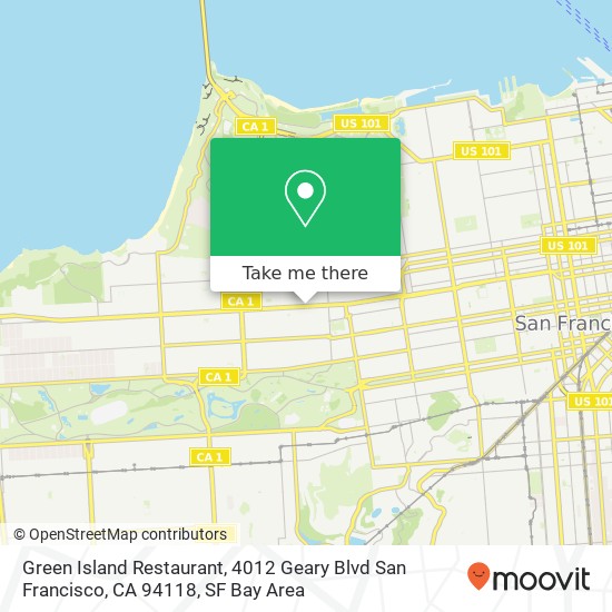 Mapa de Green Island Restaurant, 4012 Geary Blvd San Francisco, CA 94118