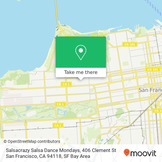 Mapa de Salsacrazy Salsa Dance Mondays, 406 Clement St San Francisco, CA 94118