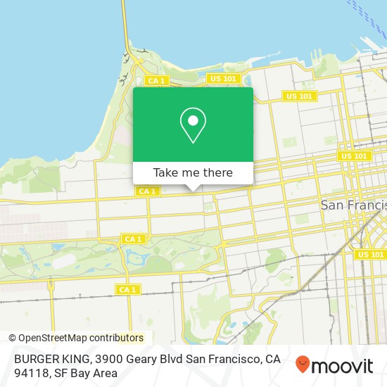 Mapa de BURGER KING, 3900 Geary Blvd San Francisco, CA 94118