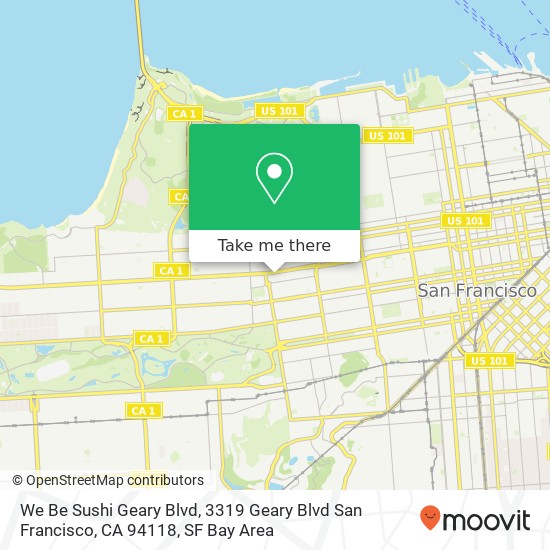 Mapa de We Be Sushi Geary Blvd, 3319 Geary Blvd San Francisco, CA 94118