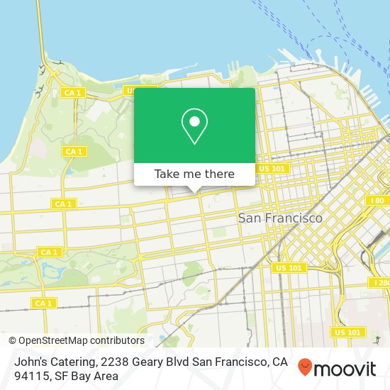 Mapa de John's Catering, 2238 Geary Blvd San Francisco, CA 94115