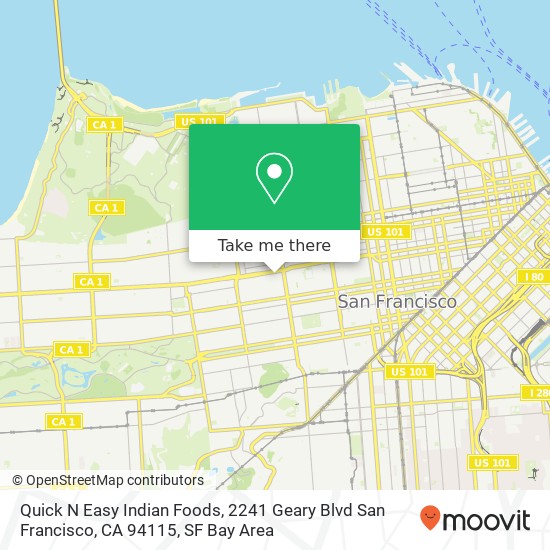 Mapa de Quick N Easy Indian Foods, 2241 Geary Blvd San Francisco, CA 94115