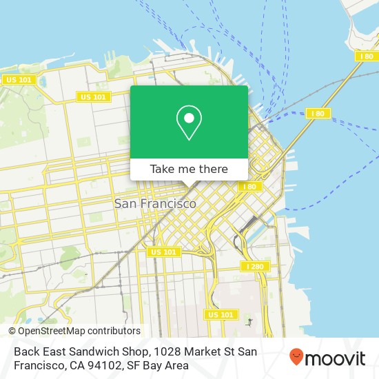 Mapa de Back East Sandwich Shop, 1028 Market St San Francisco, CA 94102