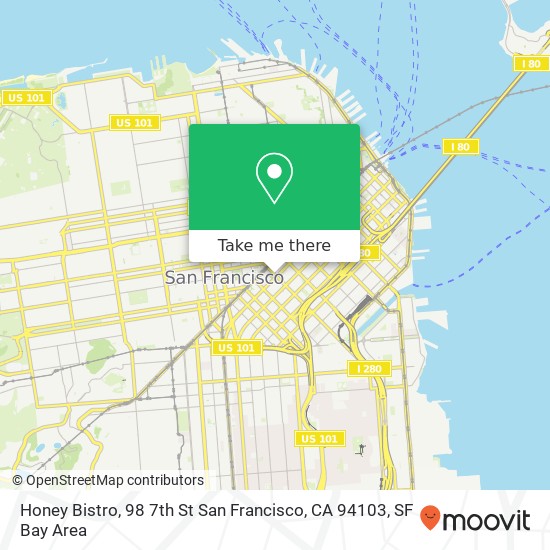 Mapa de Honey Bistro, 98 7th St San Francisco, CA 94103