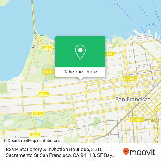 Mapa de RSVP Stationery & Invitation Boutique, 3516 Sacramento St San Francisco, CA 94118