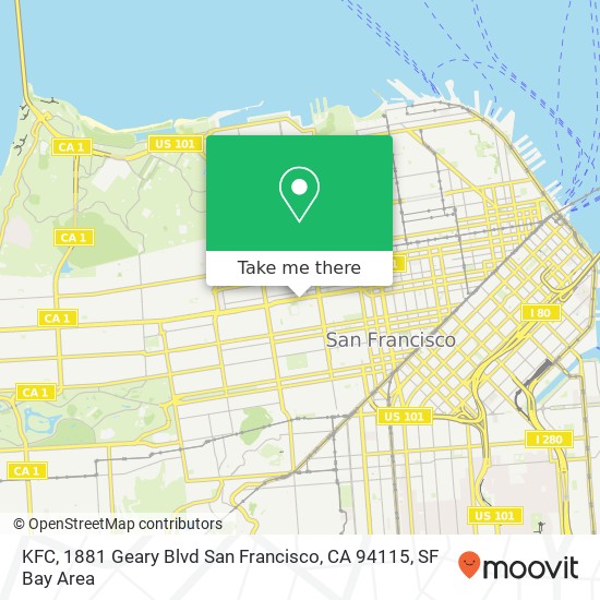 Mapa de KFC, 1881 Geary Blvd San Francisco, CA 94115