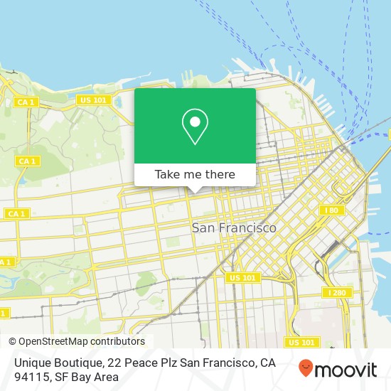 Mapa de Unique Boutique, 22 Peace Plz San Francisco, CA 94115