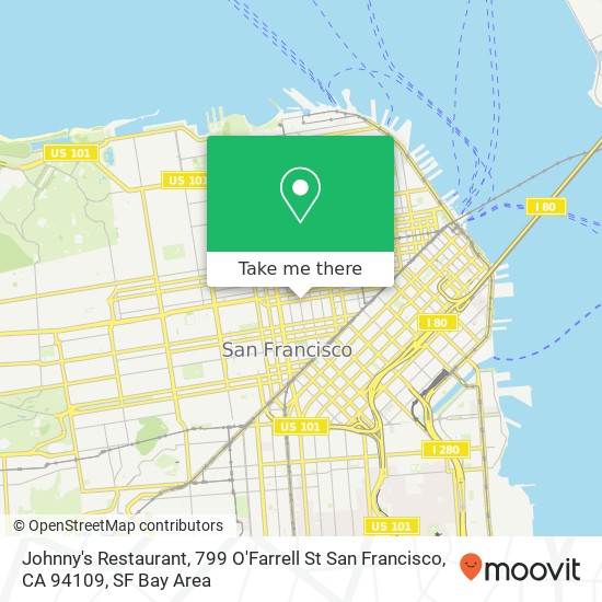 Mapa de Johnny's Restaurant, 799 O'Farrell St San Francisco, CA 94109