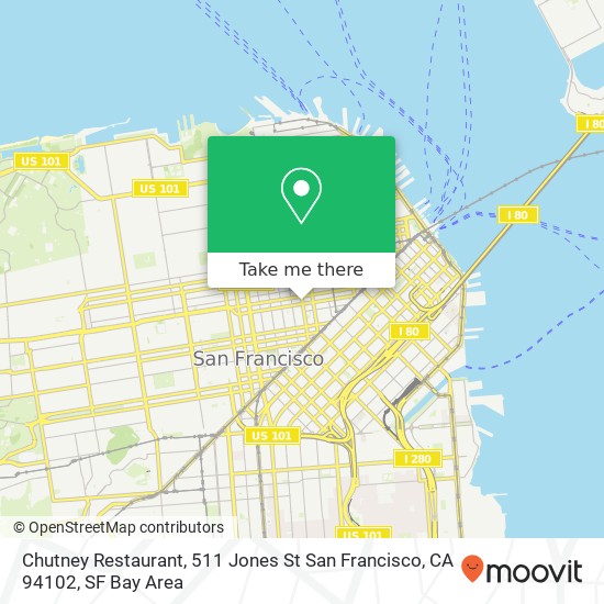 Mapa de Chutney Restaurant, 511 Jones St San Francisco, CA 94102