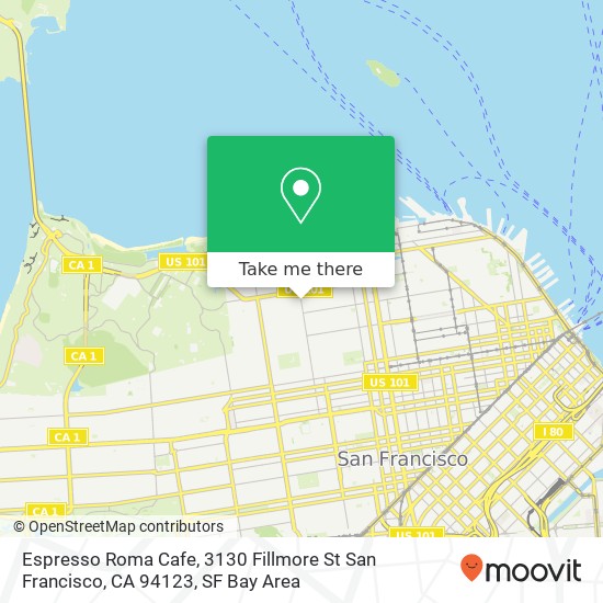 Mapa de Espresso Roma Cafe, 3130 Fillmore St San Francisco, CA 94123