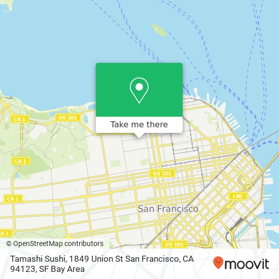 Mapa de Tamashi Sushi, 1849 Union St San Francisco, CA 94123