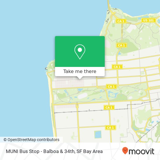 MUNI Bus Stop - Balboa & 34th map