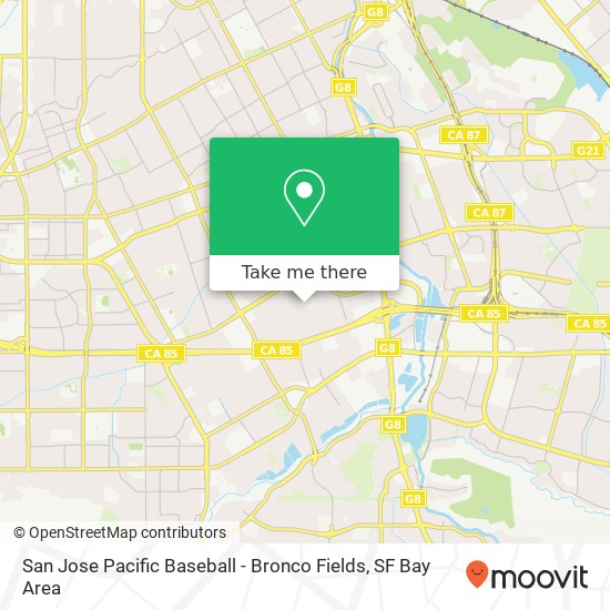 Mapa de San Jose Pacific Baseball - Bronco Fields