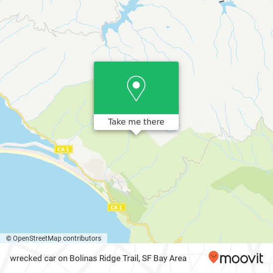 wrecked car on Bolinas Ridge Trail map