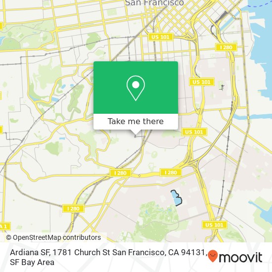 Mapa de Ardiana SF, 1781 Church St San Francisco, CA 94131