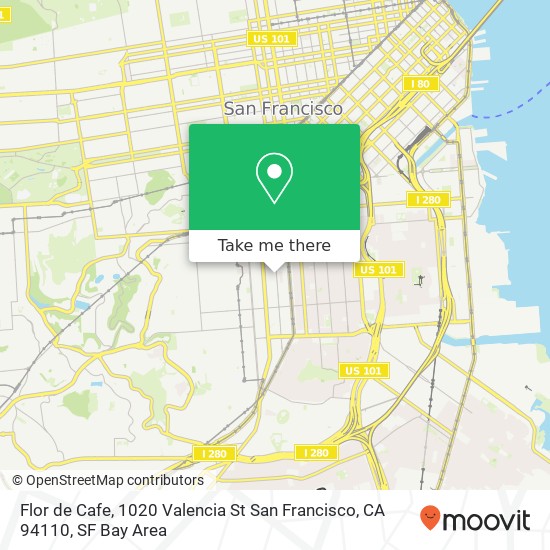 Mapa de Flor de Cafe, 1020 Valencia St San Francisco, CA 94110