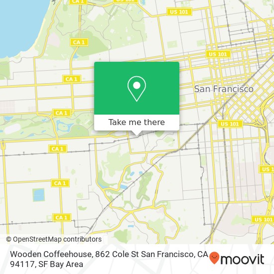 Mapa de Wooden Coffeehouse, 862 Cole St San Francisco, CA 94117