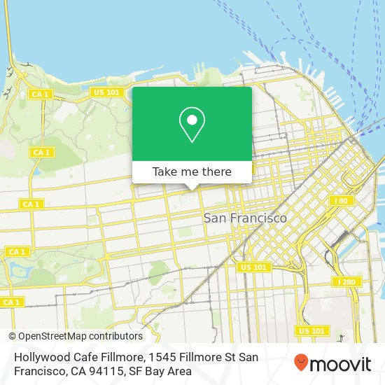 Mapa de Hollywood Cafe Fillmore, 1545 Fillmore St San Francisco, CA 94115