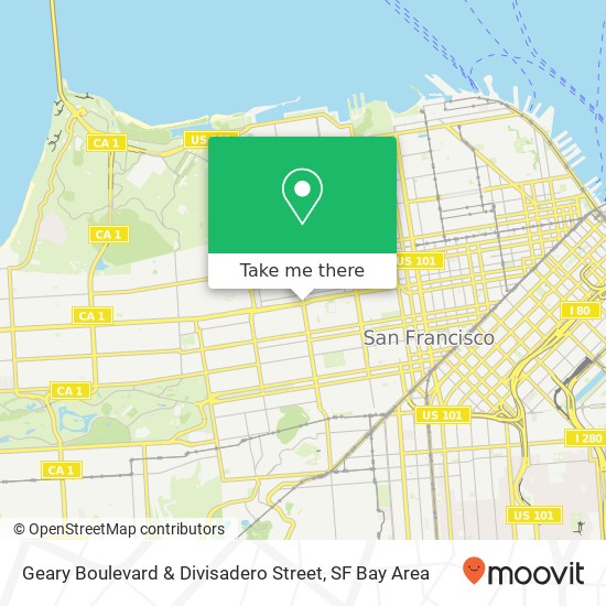 Geary Boulevard & Divisadero Street map