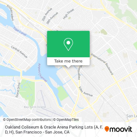 Mapa de Oakland Coliseum & Oracle Arena Parking Lots (A, F, D, H)