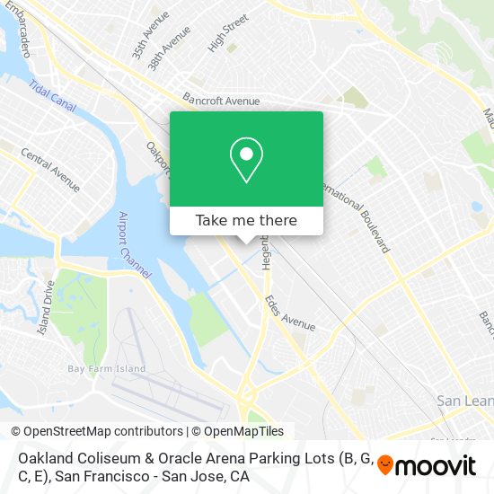 Mapa de Oakland Coliseum & Oracle Arena Parking Lots (B, G, C, E)