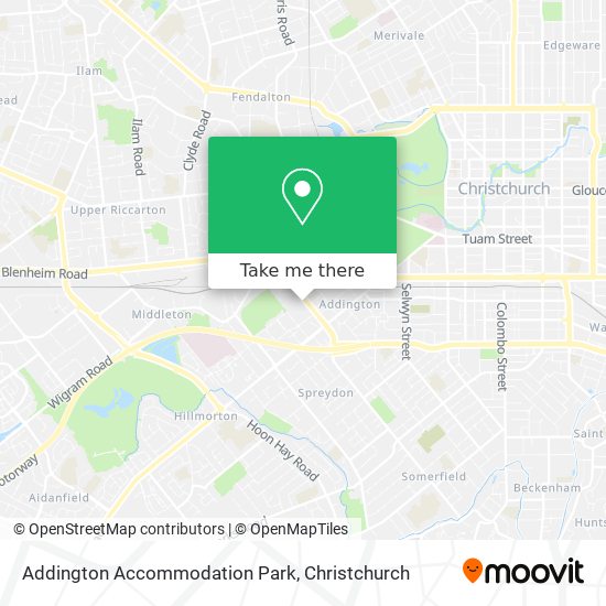 Addington Accommodation Park map