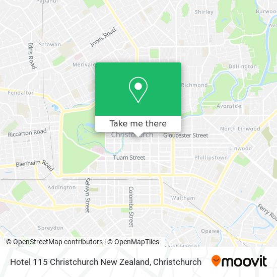 Hotel 115 Christchurch New Zealand map